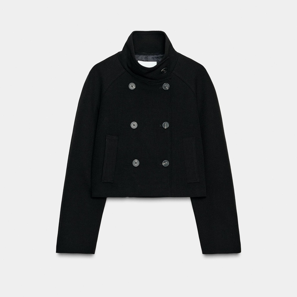 New Zara cropped double breasted jacket in black - small